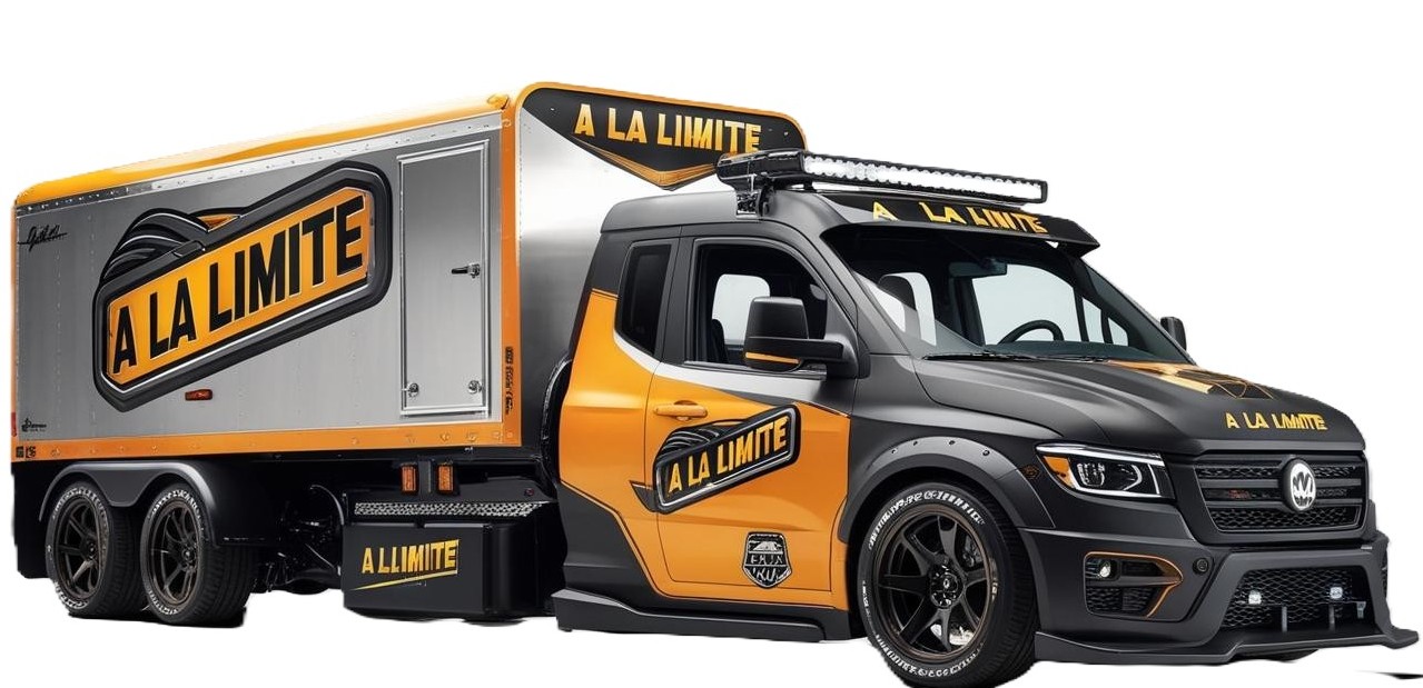 Camion moderne avec remorque affichant le logo "A LA LIMITE", symbolisant le professionnalisme et la puissance du convoyage.
